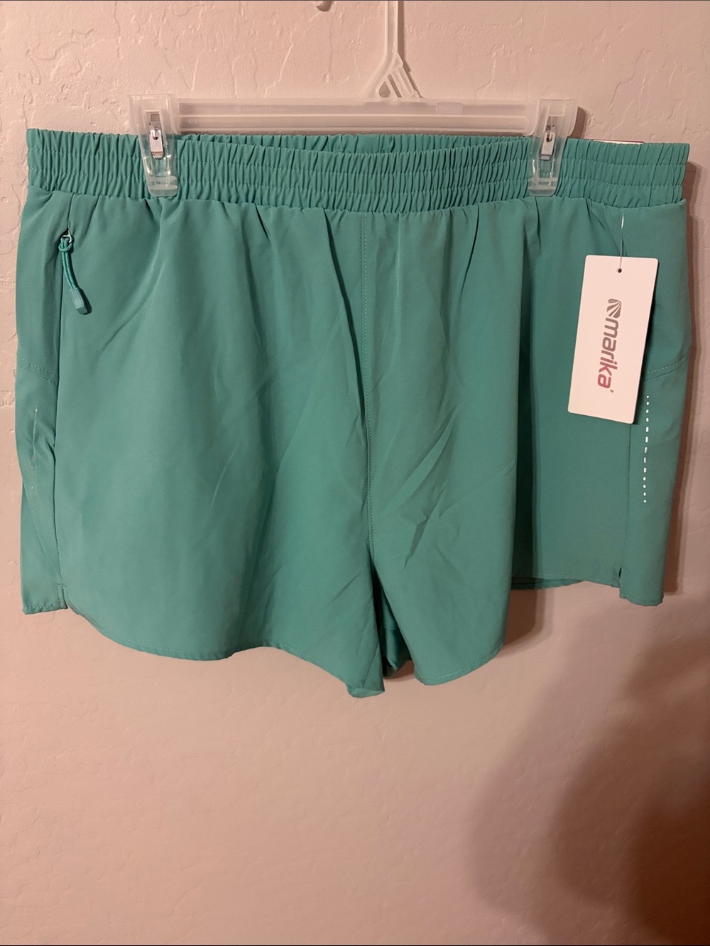 Marika Teal Athletic Shorts with Zip Pocket